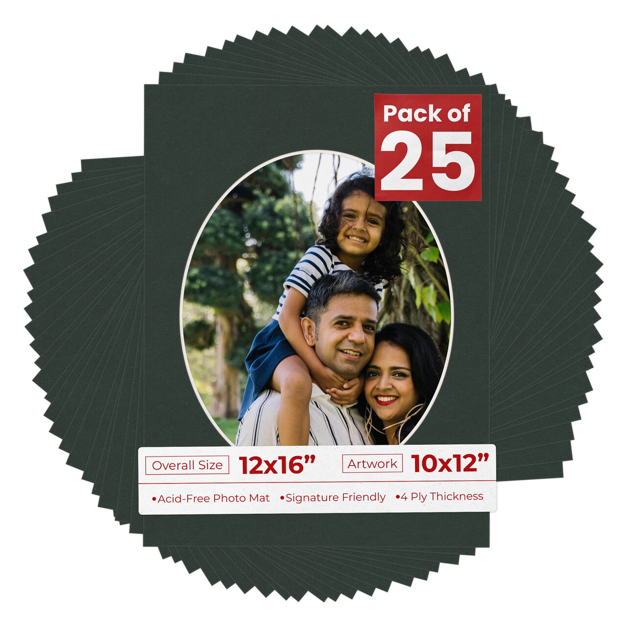 Black Mat Board for 12x16 Frames - Oval Opening for 10x12 Photos